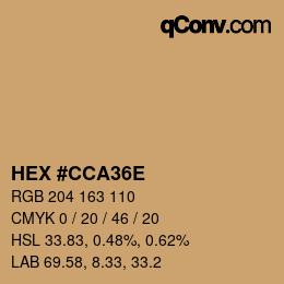 Color code: HEX #CCA36E | qconv.com