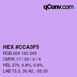 Farbcode: HEX #CCA3F5 | qconv.com
