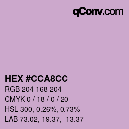 Color code: HEX #CCA8CC | qconv.com