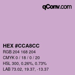 Color code: HEX #CCA8CC | qconv.com