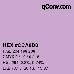 Color code: HEX #CCA8D0 | qconv.com