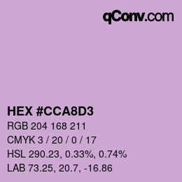Color code: HEX #CCA8D3 | qconv.com