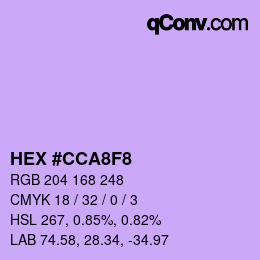 Color code: HEX #CCA8F8 | qconv.com