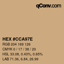 Color code: HEX #CCA97E | qconv.com