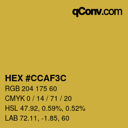 Color code: HEX #CCAF3C | qconv.com