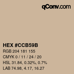 Color code: HEX #CCB59B | qconv.com