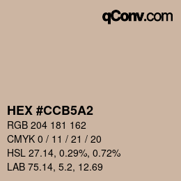 カラーコード: HEX #CCB5A2 | qconv.com