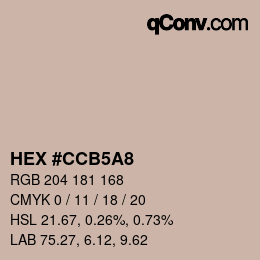 カラーコード: HEX #CCB5A8 | qconv.com