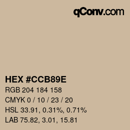 Color code: HEX #CCB89E | qconv.com