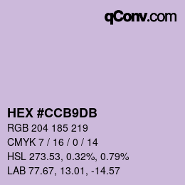 颜色代码: HEX #CCB9DB | qconv.com