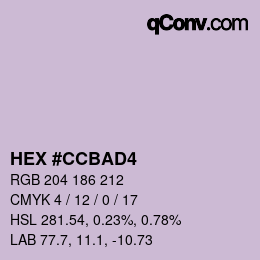 Color code: HEX #CCBAD4 | qconv.com