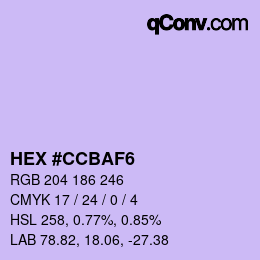 Color code: HEX #CCBAF6 | qconv.com