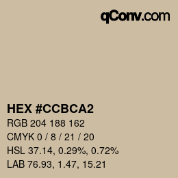 カラーコード: HEX #CCBCA2 | qconv.com