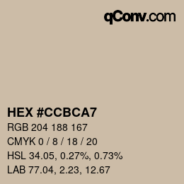 カラーコード: HEX #CCBCA7 | qconv.com