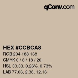 カラーコード: HEX #CCBCA8 | qconv.com