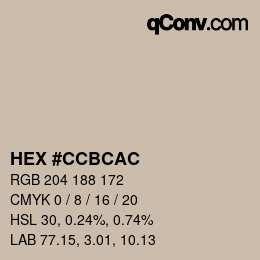 Color code: HEX #CCBCAC | qconv.com