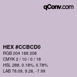 カラーコード: HEX #CCBCD0 | qconv.com