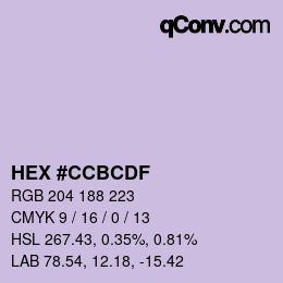 Color code: HEX #CCBCDF | qconv.com