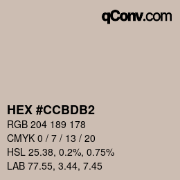 颜色代码: HEX #CCBDB2 | qconv.com