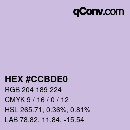 颜色代码: HEX #CCBDE0 | qconv.com