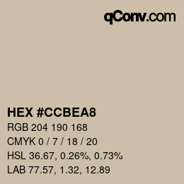 Color code: HEX #CCBEA8 | qconv.com