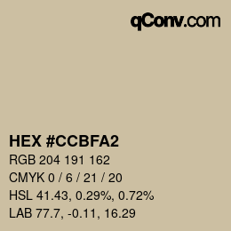 カラーコード: HEX #CCBFA2 | qconv.com