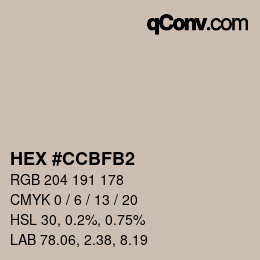 Color code: HEX #CCBFB2 | qconv.com