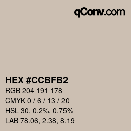 Color code: HEX #CCBFB2 | qconv.com