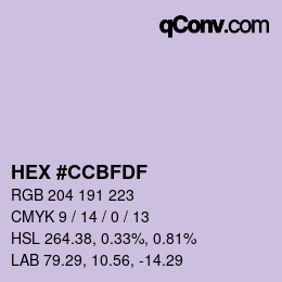 颜色代码: HEX #CCBFDF | qconv.com