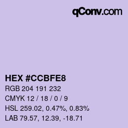 颜色代码: HEX #CCBFE8 | qconv.com