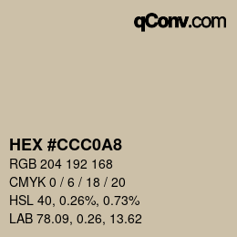 颜色代码: HEX #CCC0A8 | qconv.com