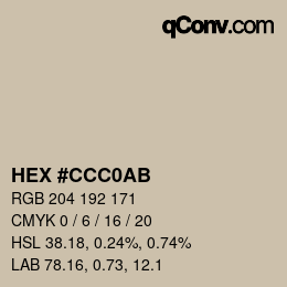 Color code: HEX #CCC0AB | qconv.com