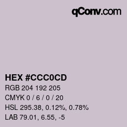 カラーコード: HEX #CCC0CD | qconv.com