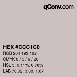 颜色代码: HEX #CCC1C0 | qconv.com