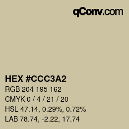 Color code: HEX #CCC3A2 | qconv.com