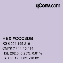 カラーコード: HEX #CCC3DB | qconv.com