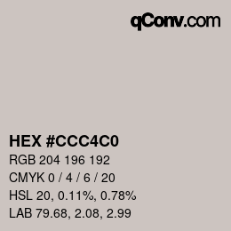 Color code: HEX #CCC4C0 | qconv.com