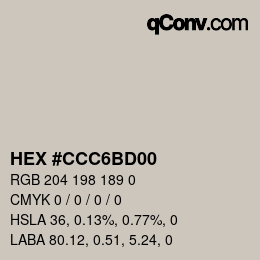 Farbcode: HEX #CCC6BD00 | qconv.com