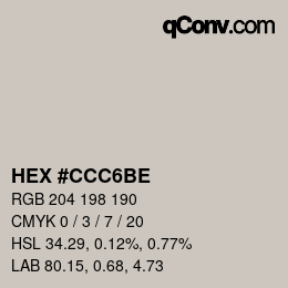 Farbcode: HEX #CCC6BE | qconv.com