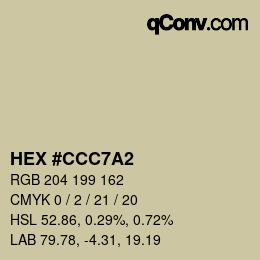 Color code: HEX #CCC7A2 | qconv.com