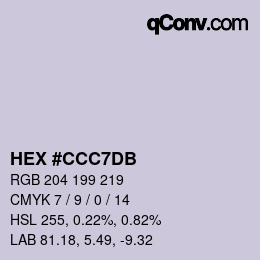 颜色代码: HEX #CCC7DB | qconv.com