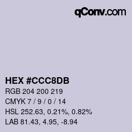 Color code: HEX #CCC8DB | qconv.com