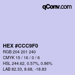 Color code: HEX #CCC9F0 | qconv.com