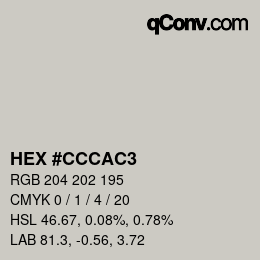 颜色代码: HEX #CCCAC3 | qconv.com