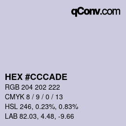 Color code: HEX #CCCADE | qconv.com