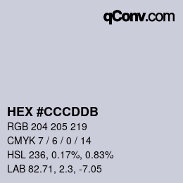 カラーコード: HEX #CCCDDB | qconv.com