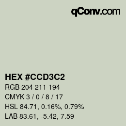 Color code: HEX #CCD3C2 | qconv.com