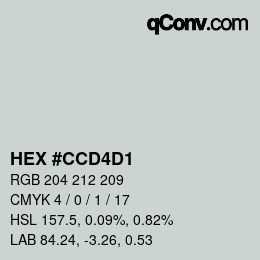 カラーコード: HEX #CCD4D1 | qconv.com