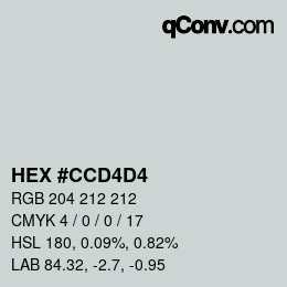 カラーコード: HEX #CCD4D4 | qconv.com