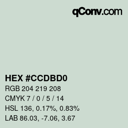 颜色代码: HEX #CCDBD0 | qconv.com
